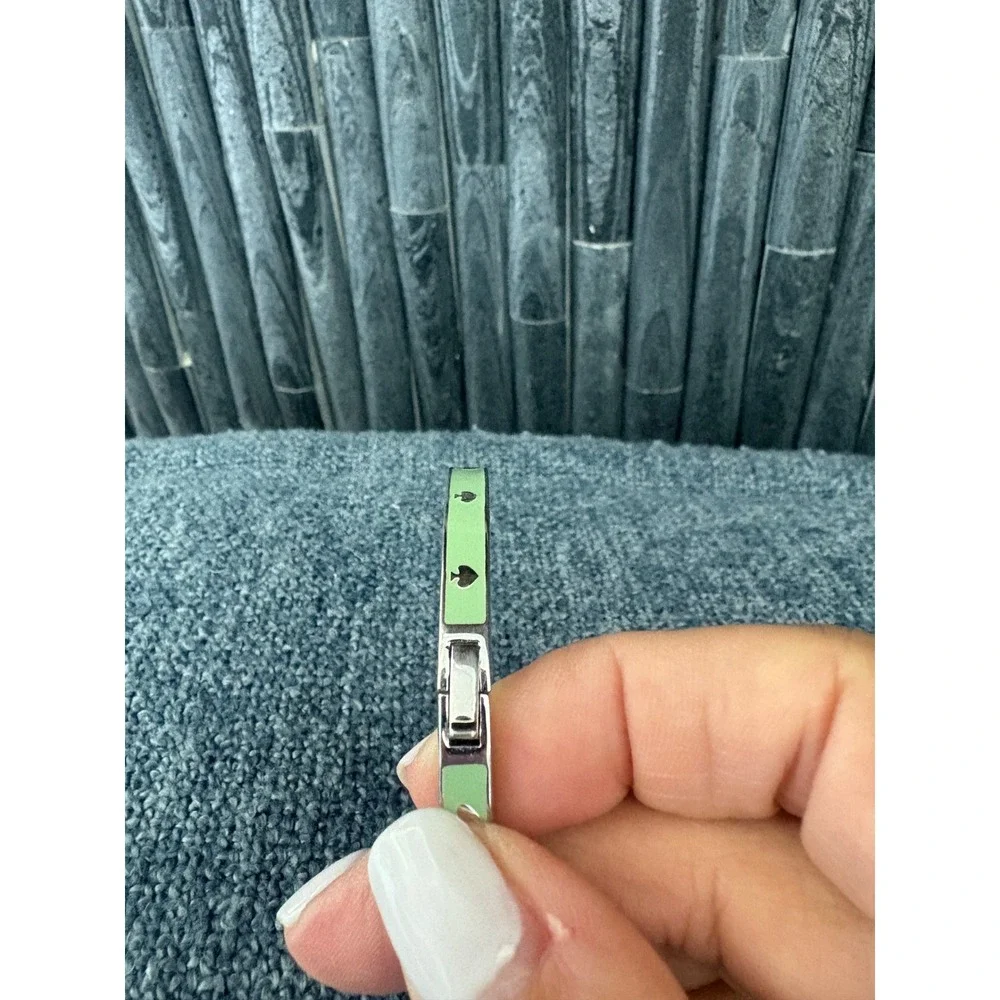 Kate Spade New York Heritage Spade Thin Enamel Bangle Bracelet Mint Green Silver - Picture 2 of 5